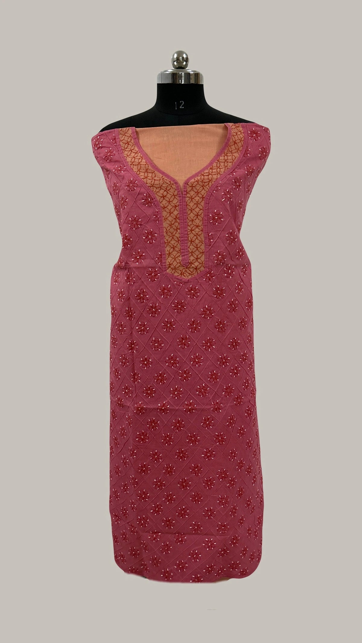 Lucknowi Chikankari Unstitched Pink Cotton Kurta-Bottom-Dupatta Fabric-U30017