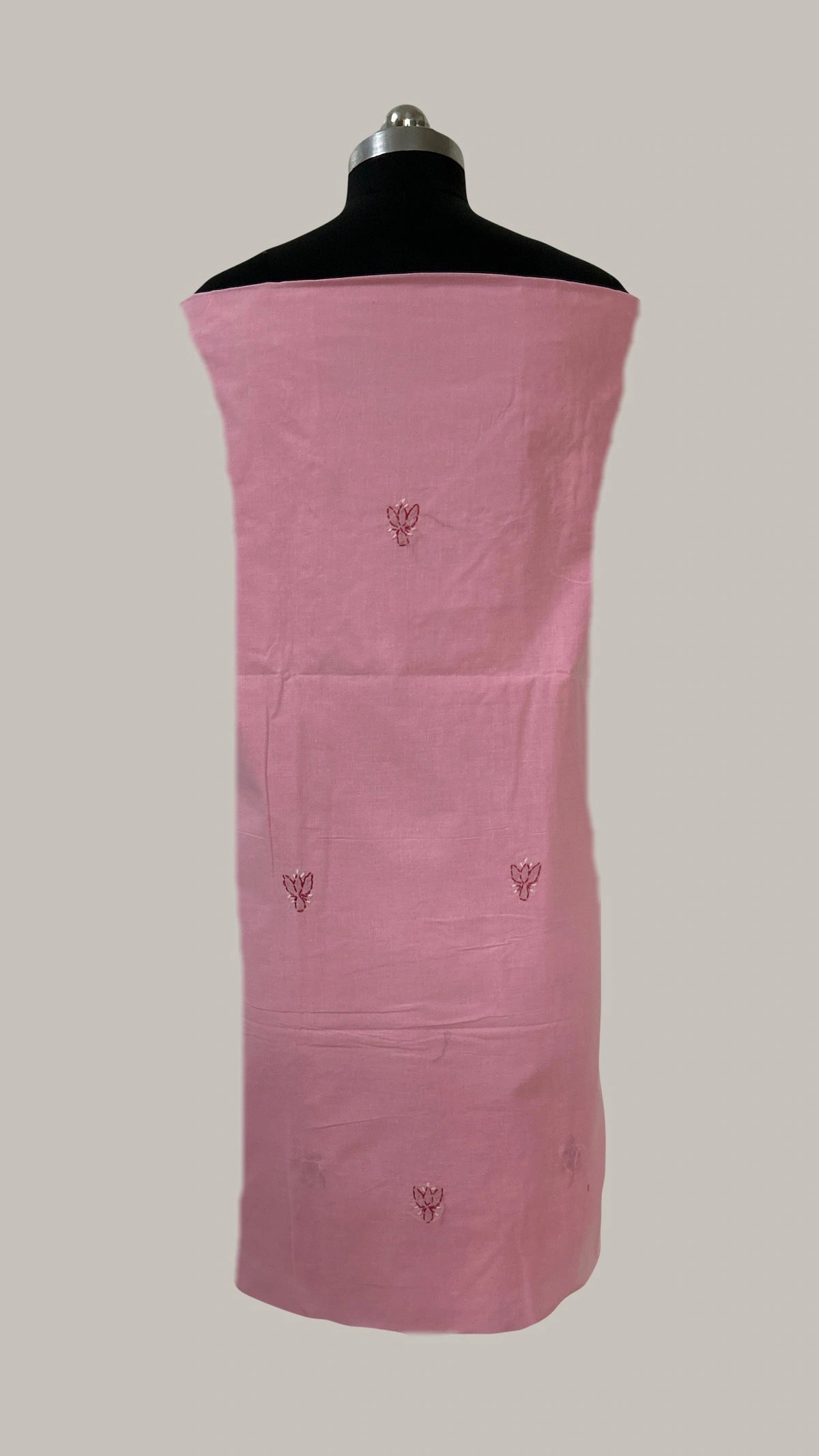 Lucknowi Chikankari Unstitched Pink Cotton Kurta-Bottom-Dupatta Fabric-U30016