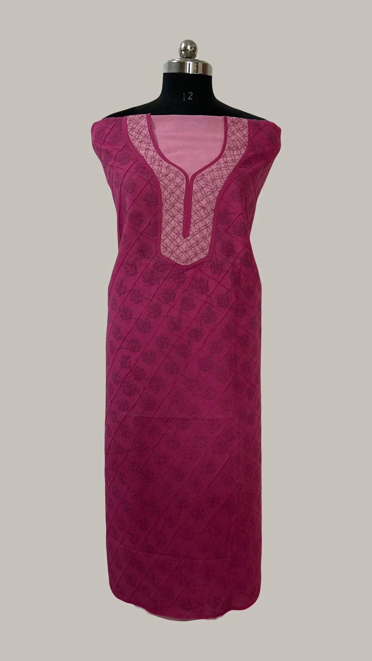 Lucknowi Chikankari Unstitched Magenta Cotton Kurta-Bottom-Dupatta Fabric-U30015