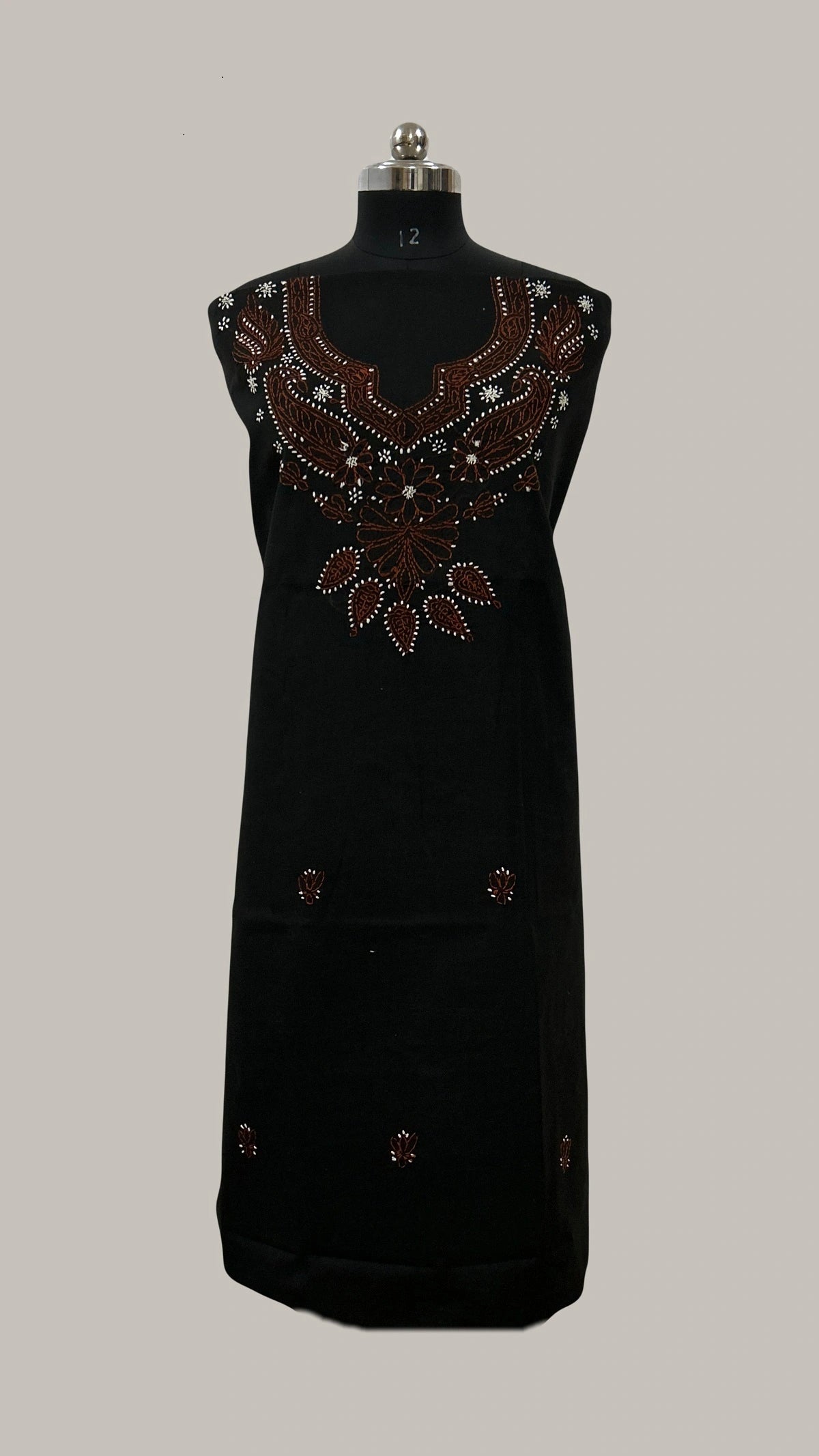 Lucknowi Chikankari Unstitched Black Cotton Kurta-Bottom-Dupatta Fabric-U30013