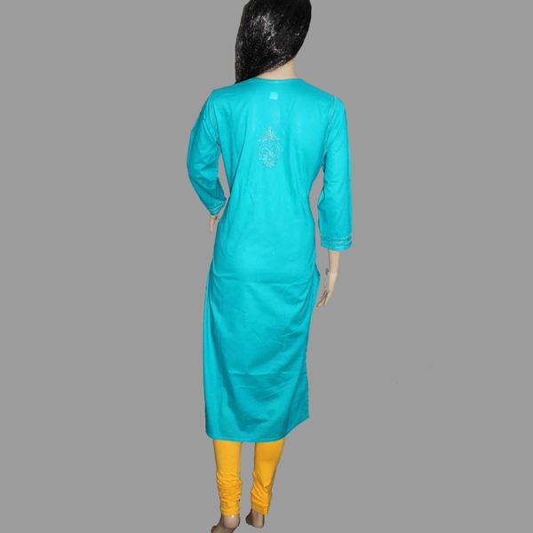 Lucknowi Chikankari Turquoise Cotton Angrakha- K50007