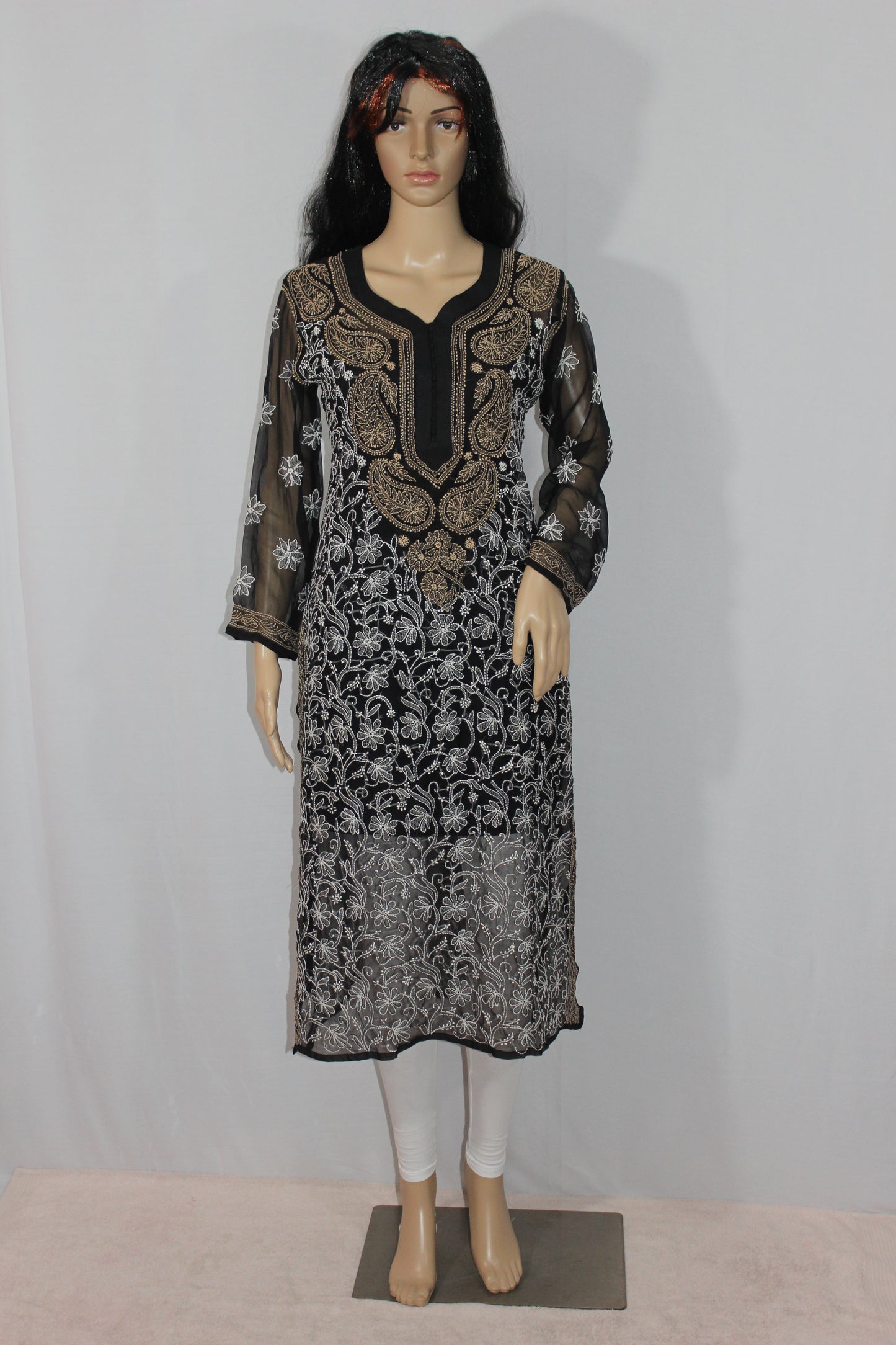 Lucknowi Chikankari Black 'Siah' Georgette Kurti-K40019