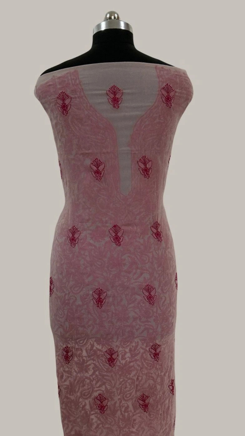 Lucknowi Chikankari Unstitched Fleshy Pink Georgette Kurta Fabric-U10009