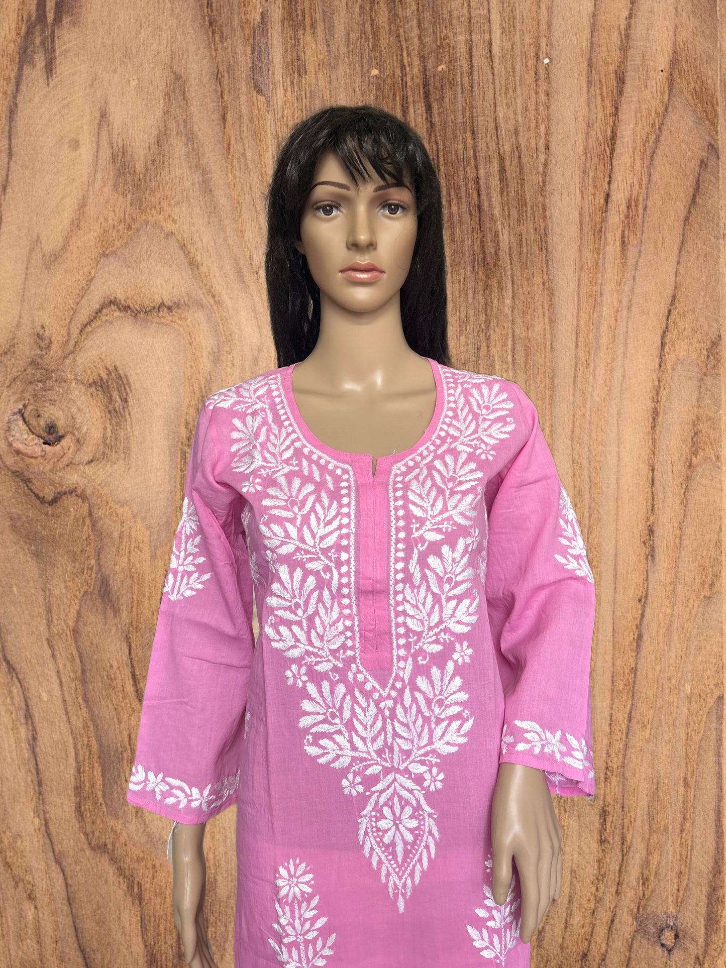 Lucknowi Chikankari Baby Pink Cotton Kurti-K000116