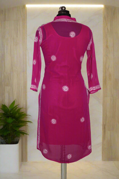 Lucknowi Chikankari Magenta Georgette Kurta-Dupatta-KD00002