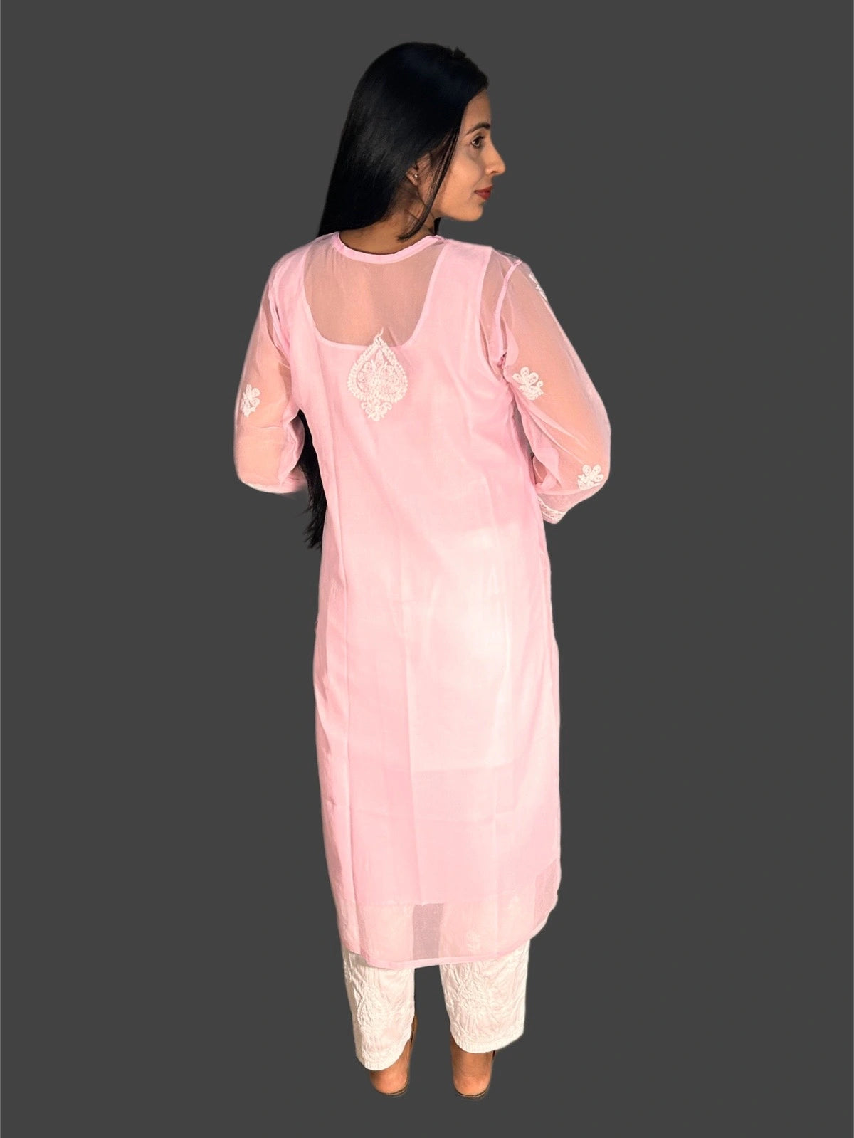 Lucknowi Chikankari Pink Georgette Kurti-K000047