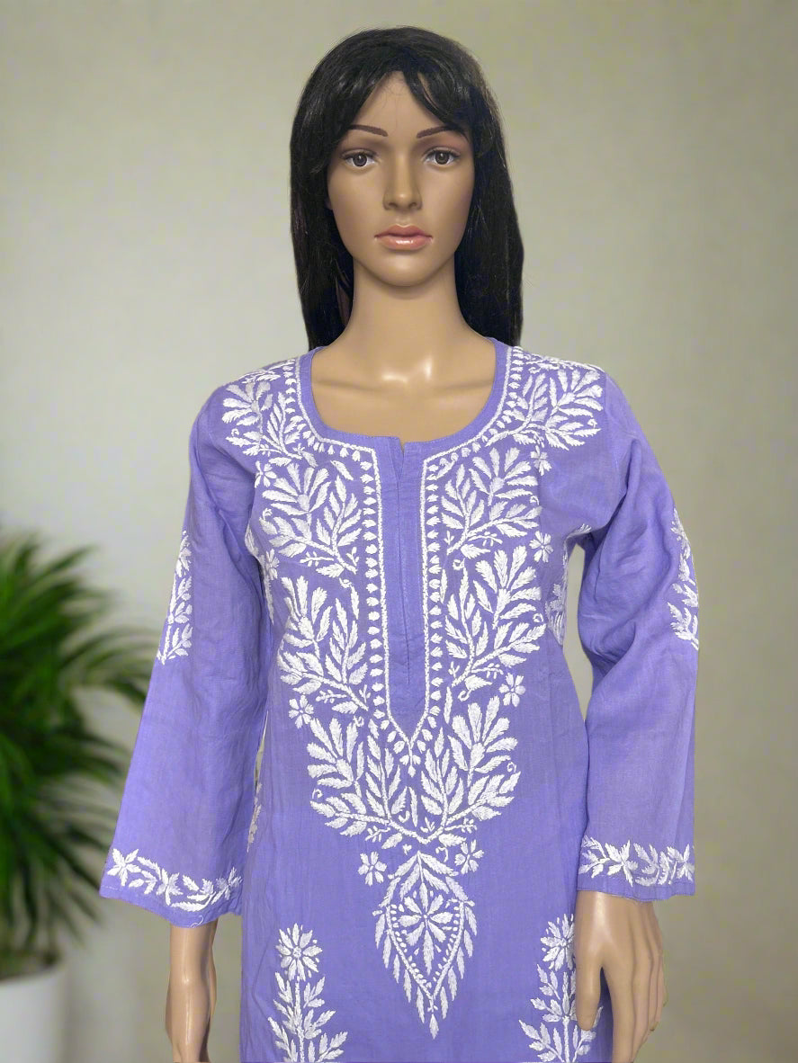 Lucknowi Chikankari Purple Cotton Kurti-K000109