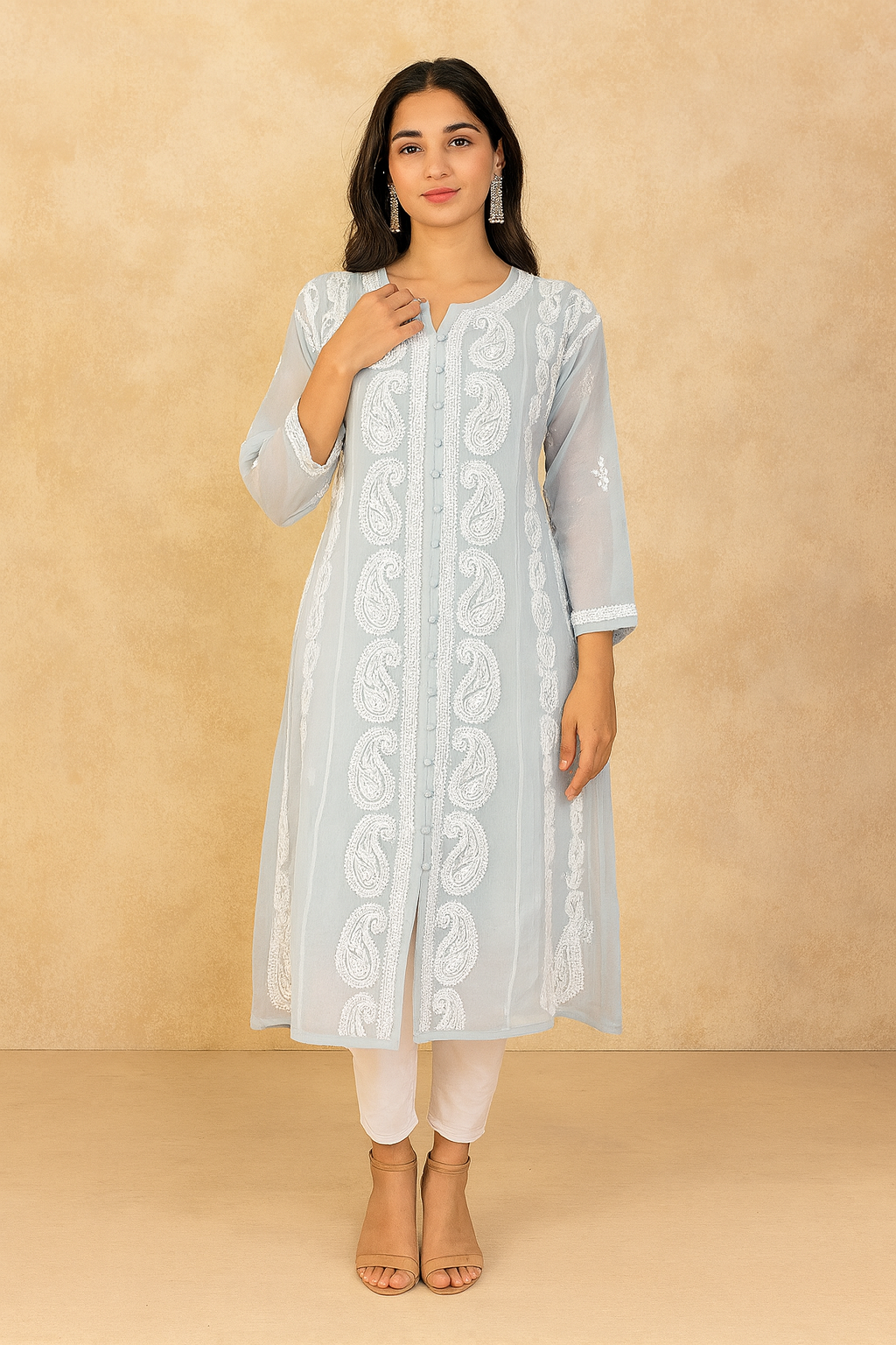 Lucknow Chikankari Grey 'Dhoondhla' Georgette Anarkali-K000008