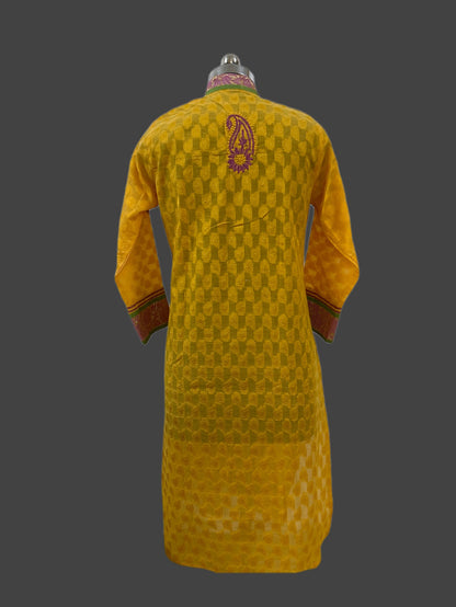 Lucknowi Chikankari Yellow Chanderi Kurti-PE00002