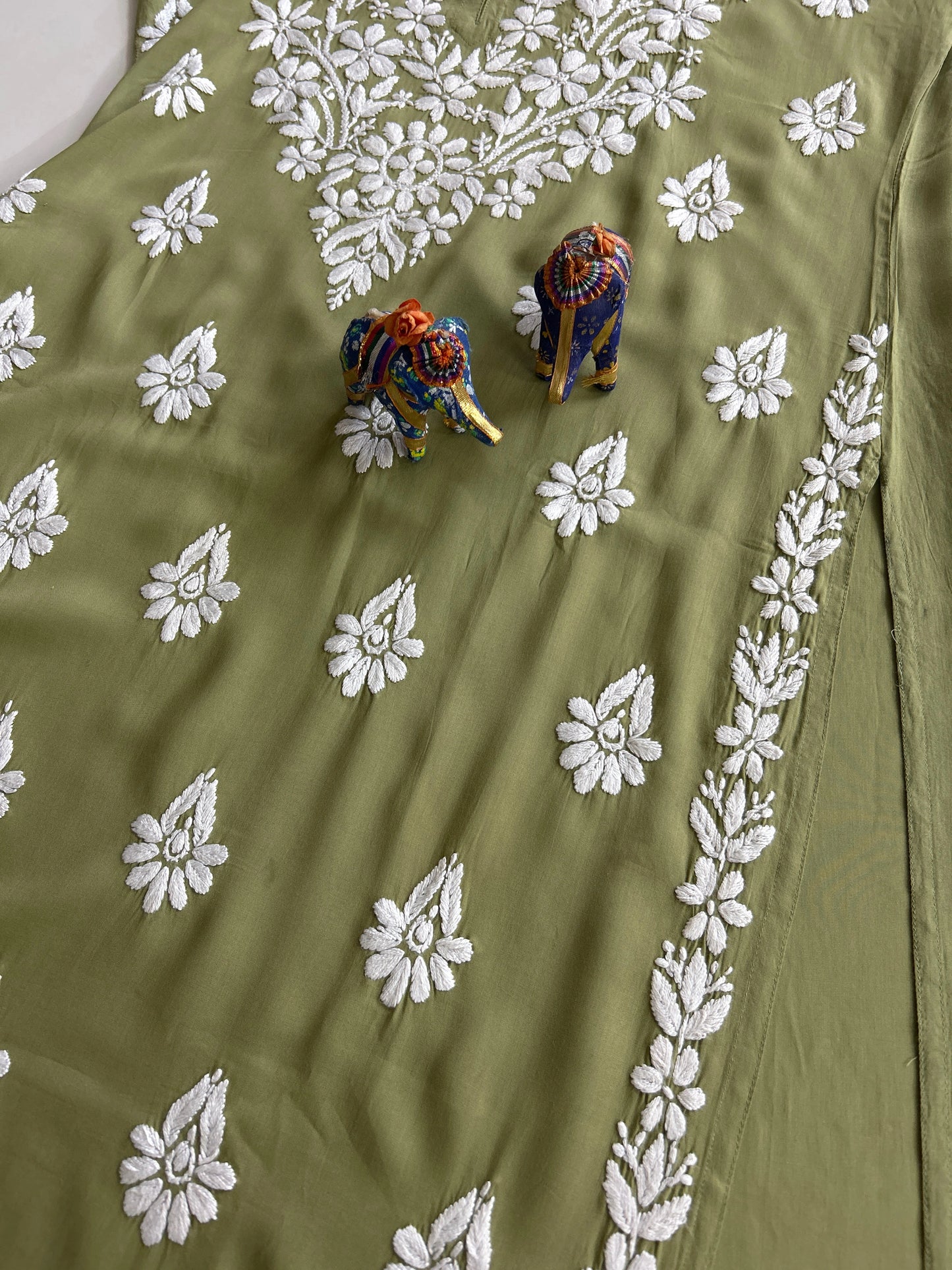 Lucknowi Chikankari Green Modal Kurti-K000141