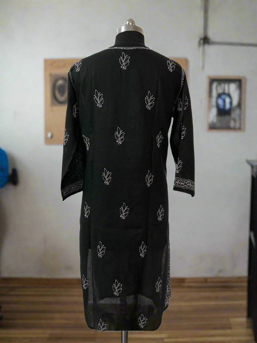 Lucknowi Chikankari Plus Size Black Cotton Kurti-Pl100006