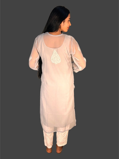 Lucknowi Chikankari Grey Georgette Kurti-K000044