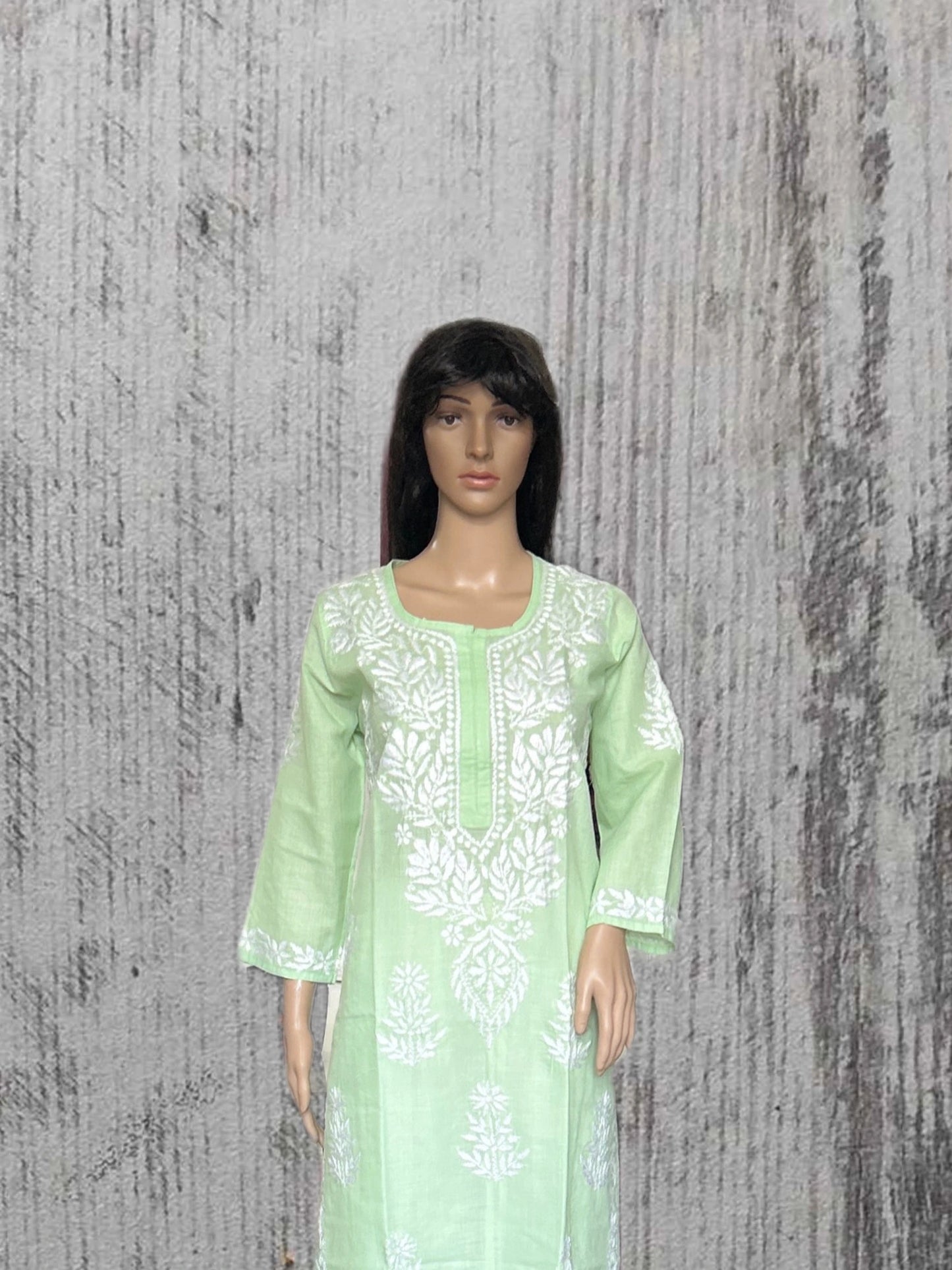 Lucknowi Chikankari Green Cotton Kurti-K000110