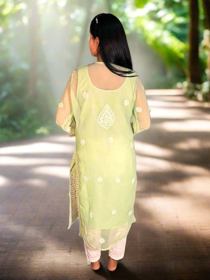 Lucknowi Chikankari Light Green Georgette Kurti-K000068