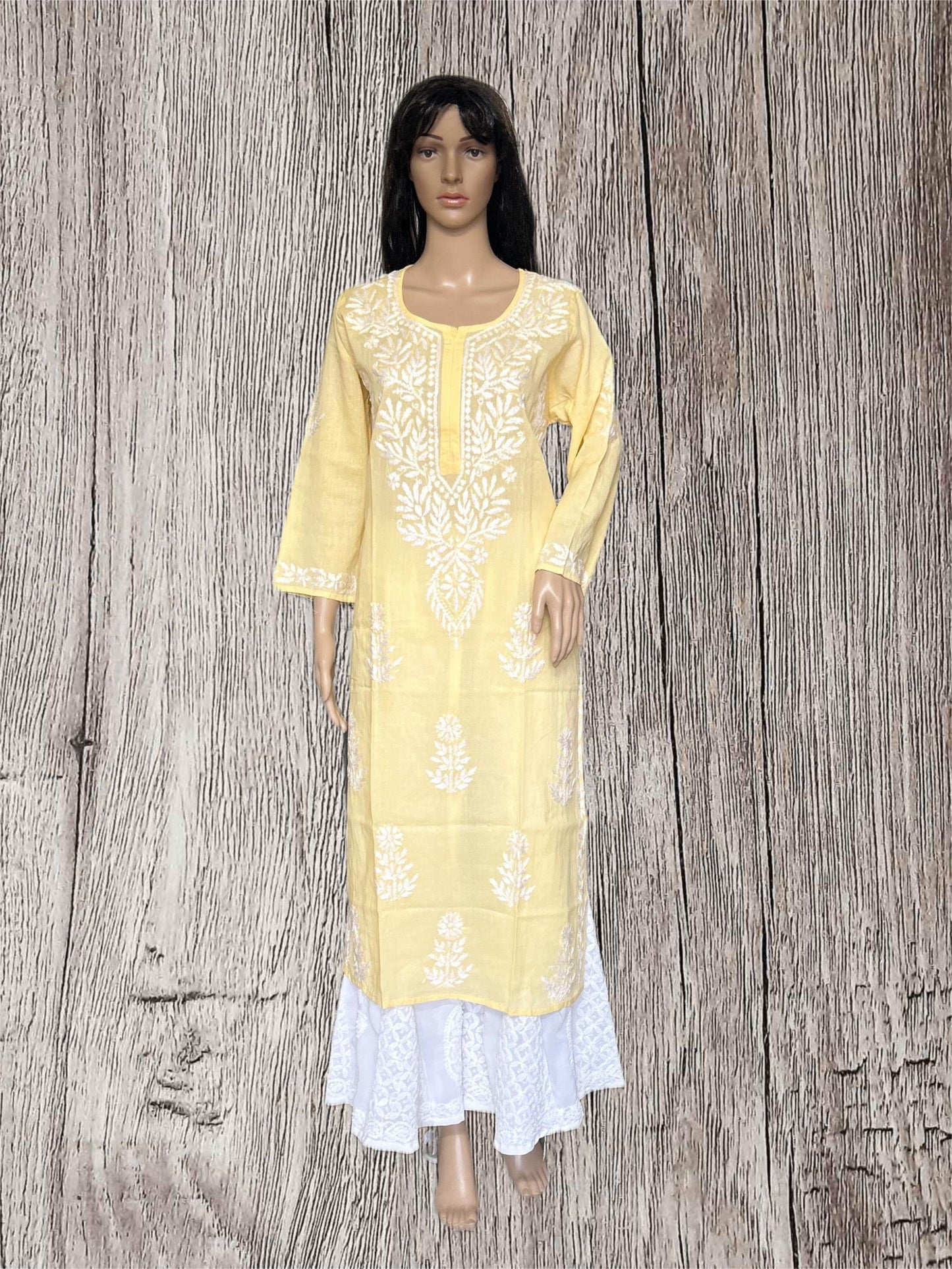 Lucknowi Chikankari Yellow 'Sunehri' Cotton Kurti-K000107