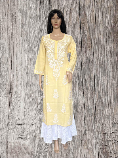 Lucknowi Chikankari Yellow 'Sunehri' Cotton Kurti-K000107