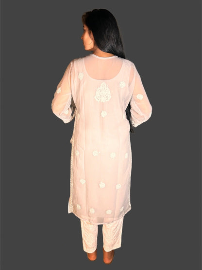 Lucknowi Chikankari Grey Georgette Kurti-K000045