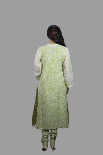 Lucknowi Chikankari Cream Cotton 3 Piece Kurta-Chudidar Pyjama-Dupatta Set-PJ00003