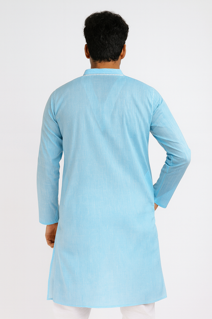 Lucknowi Chikankari Blue 'Aab-e-Asmaan' Cotton Gents Kurta-GK00029