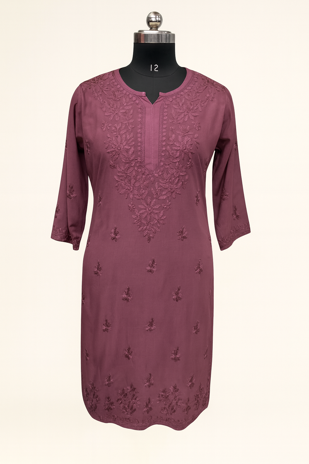 Lucknowi Chikankari Plum Purple 'Jamuni' Modal Kurti-K50082