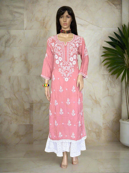 Lucknowi Chikankari Pinkish Mauve Modal Kurti-K000120