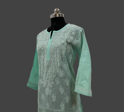 Lucknowi Chikankari Plus Size Green Cotton Kurti-Pl100004