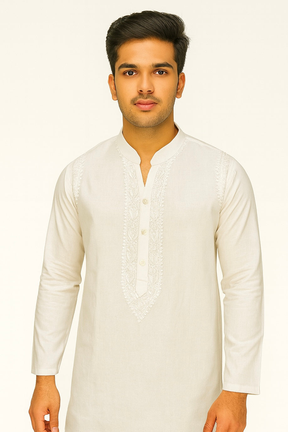 Lucknowi Chikankari White 'Ujaala' Cotton Gents Kurta-GK00006