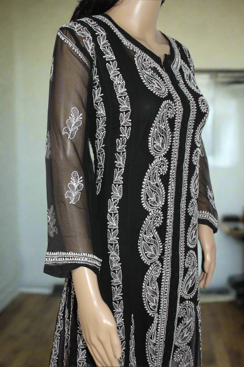 Lucknow Chikankari Black Georgette Anarkali-K000002