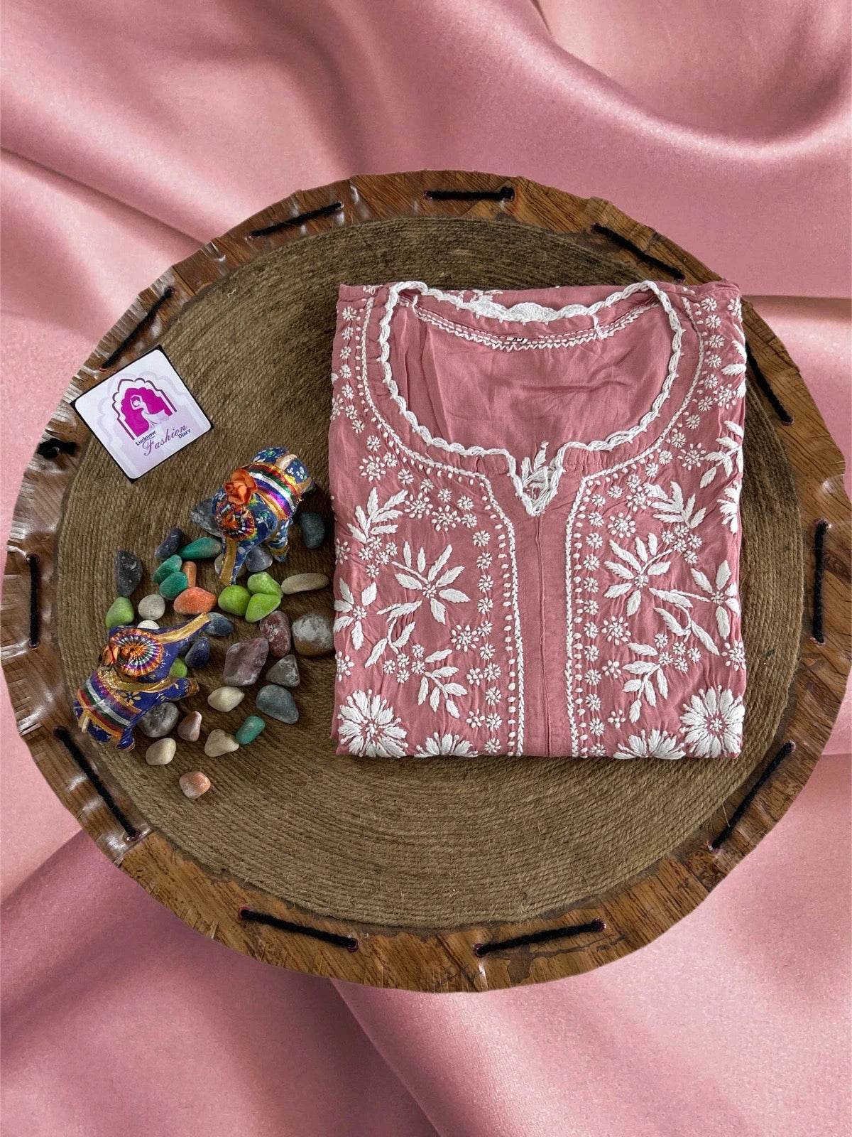 Lucknowi Chikankari Pinkish Mauve Modal Kurti-K000120