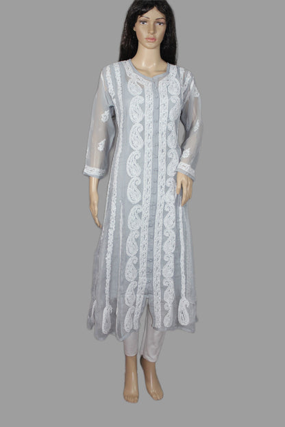 Lucknowi Chikankari Grey 'Dhoondhla' Georgette Anarkali-K40032