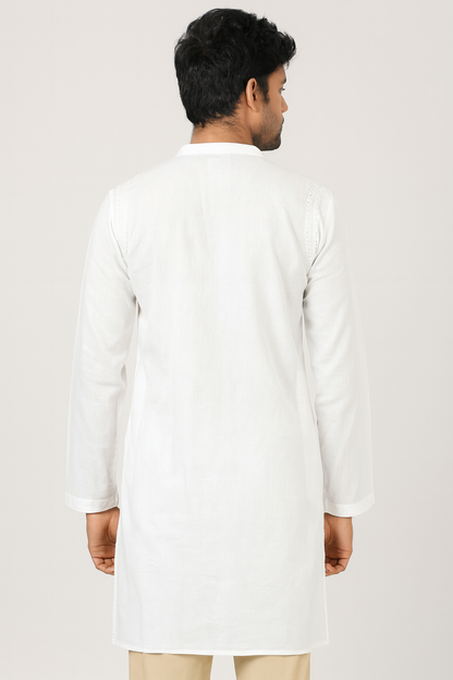 Lucknowi Chikankari White 'Ujaala' Cotton Gents Kurta-GK00006