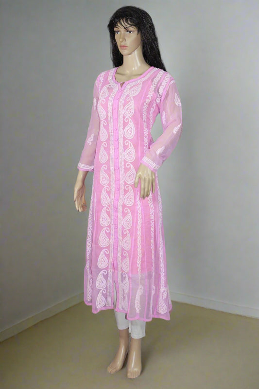 Lucknow Chikankari Pink Georgette Anarkali-K000004