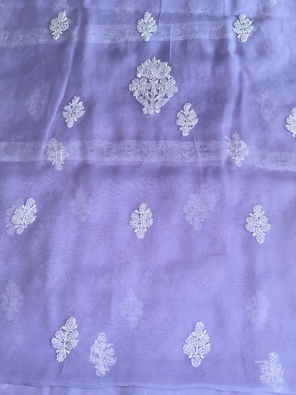 Lucknowi Chikankari Unstitched Purple Georgette Kurta-Bottom-Dupatta Fabric-U30052