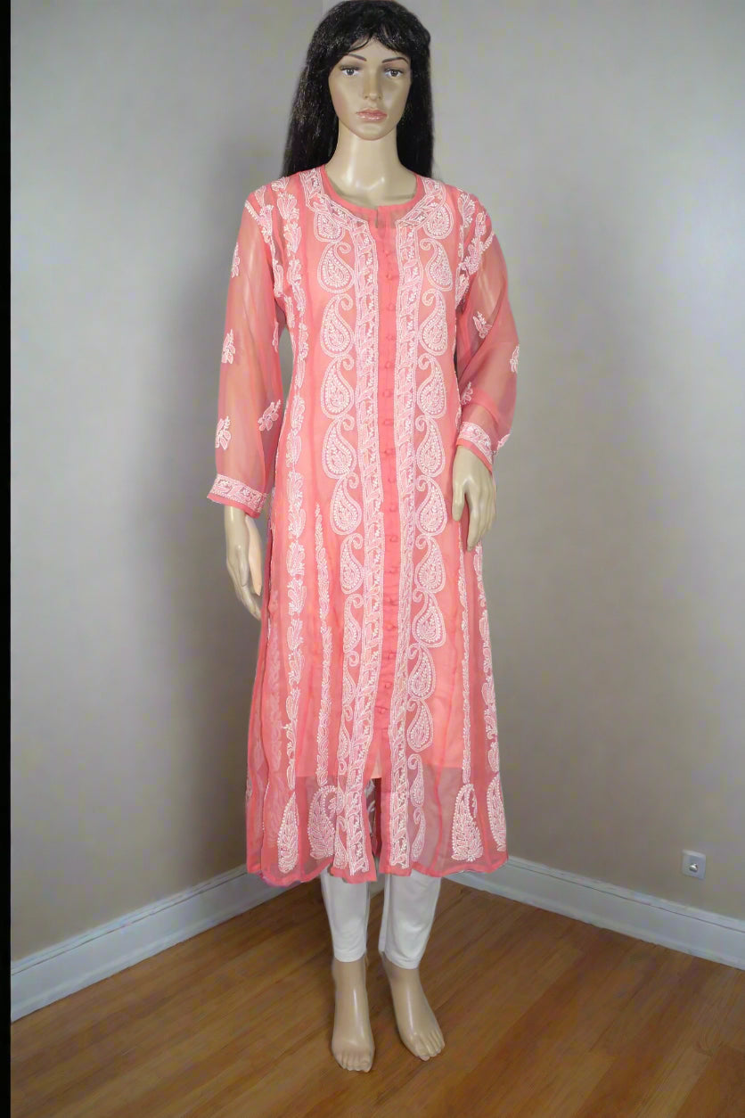 Lucknow Chikankari Peach Georgette Anarkali-K000006