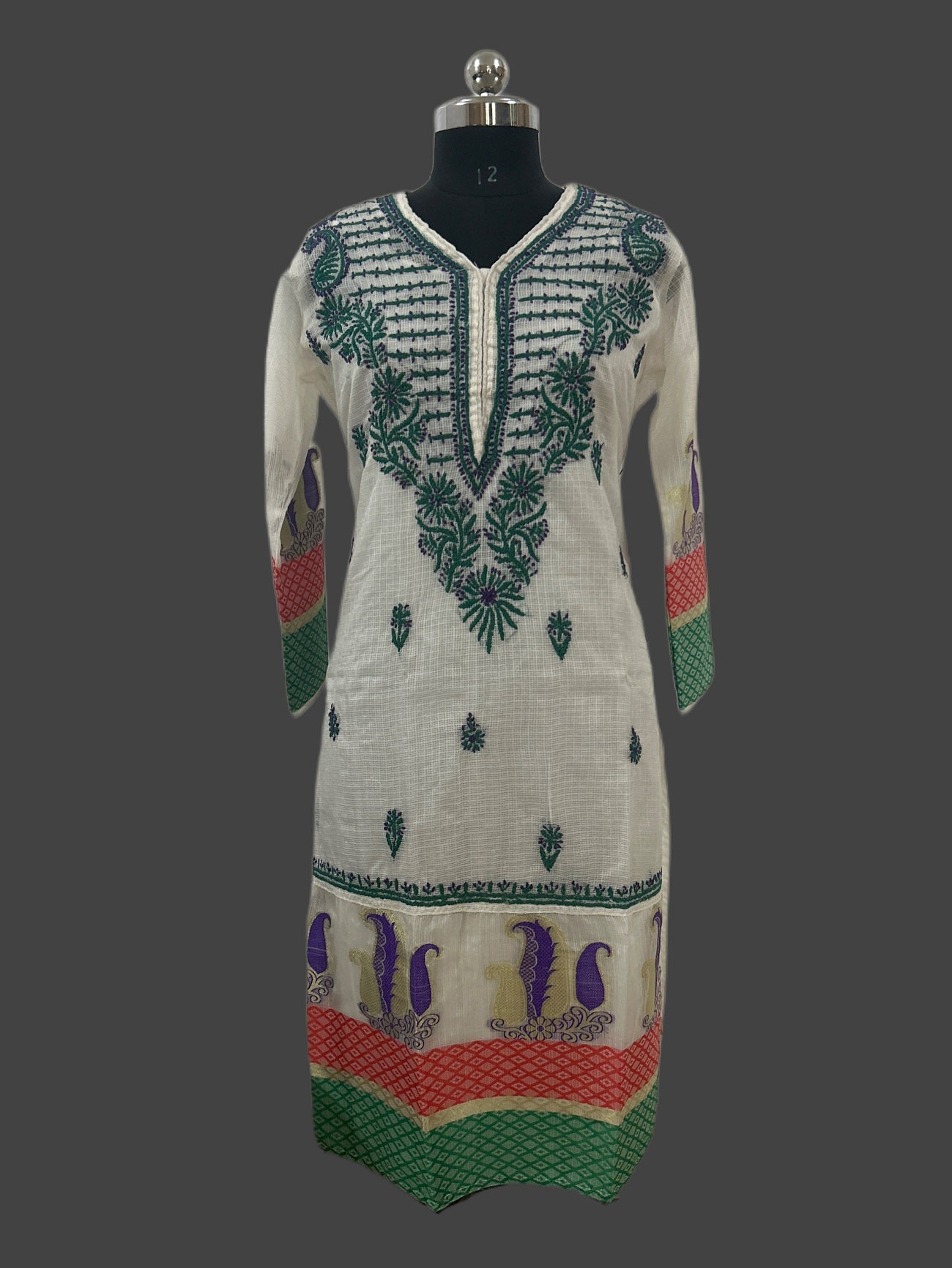 Lucknowi Chikankari White Kota Kurti-PE00001