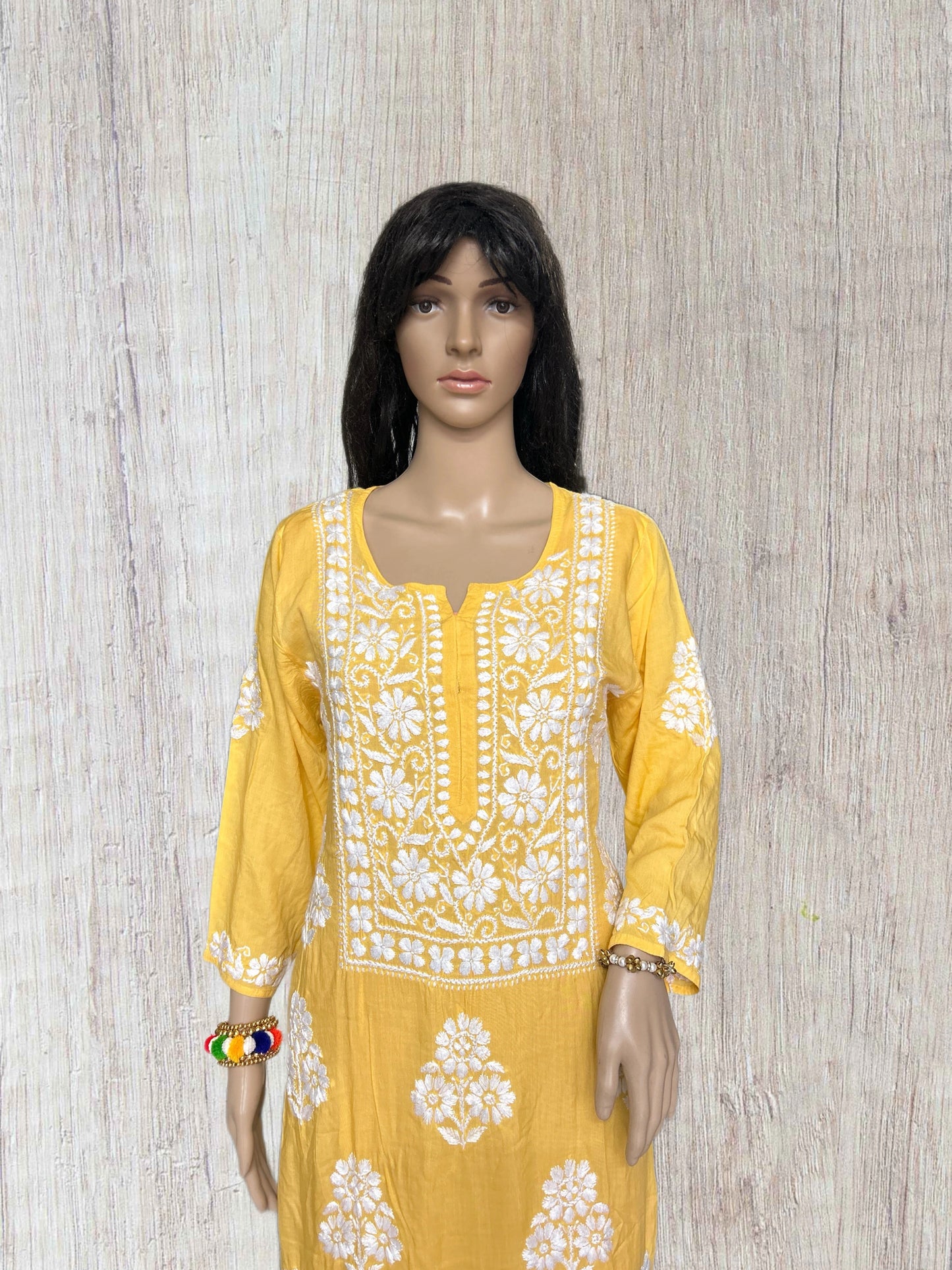 Lucknowi Chikankari Mustard Yellow Modal Kurti-K000099