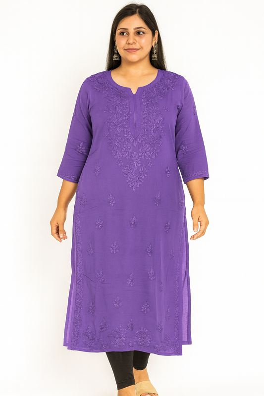 Lucknowi Chikankari Purple Modal 'Jamuni' Kurti-K000191