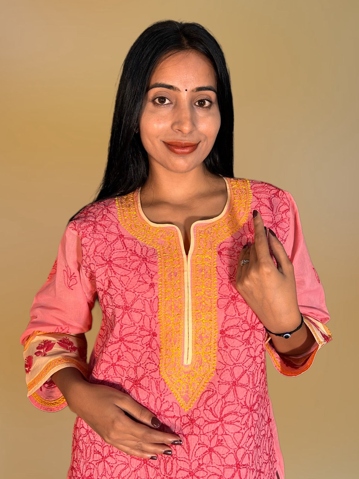 Lucknowi Chikankari Pink 'Shagufta' Cotton Kurti-K000001