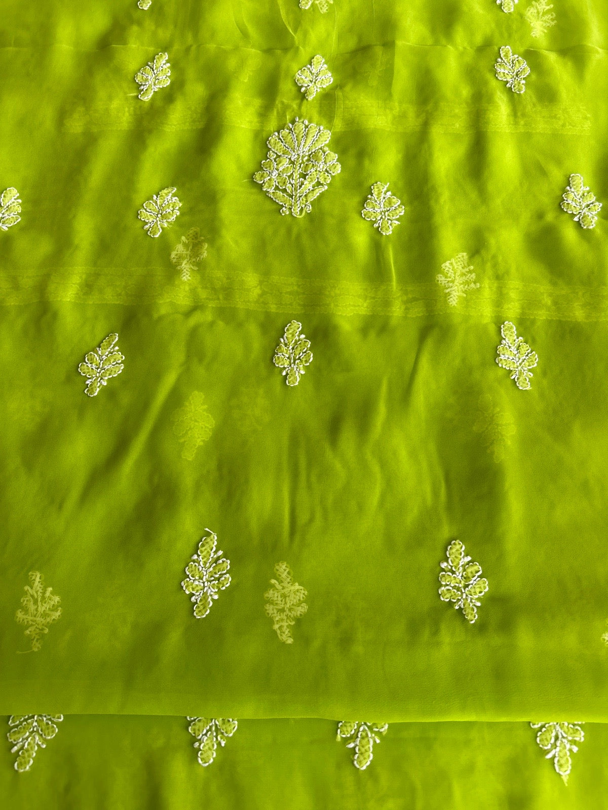 Lucknowi Chikankari Unstitched Green Georgette Kurta-Bottom-Dupatta Fabric-U30053