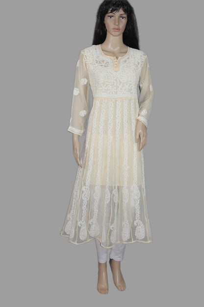 Lucknowi Chikankari Cream 'Karimi' Georgette Anarkali-K40035