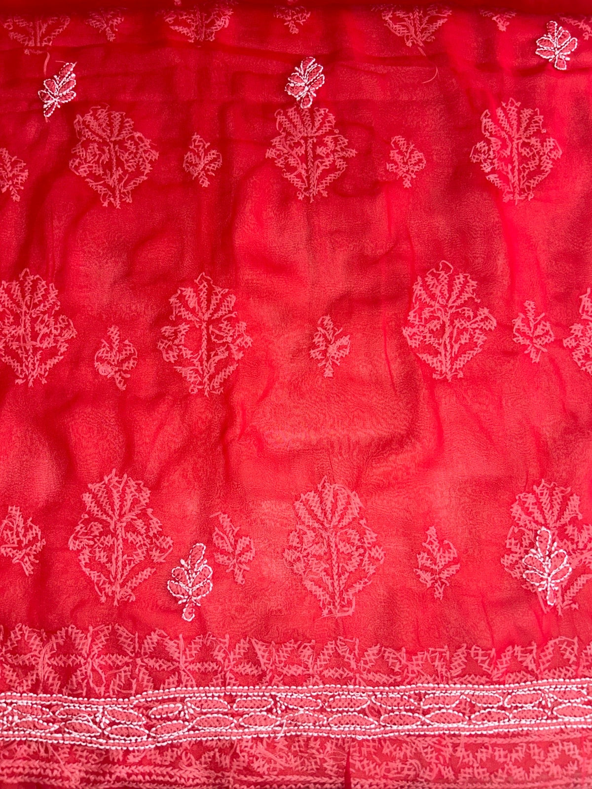 Lucknowi Chikankari Unstitched Red Georgette Kurta-Bottom-Dupatta Fabric-U30051