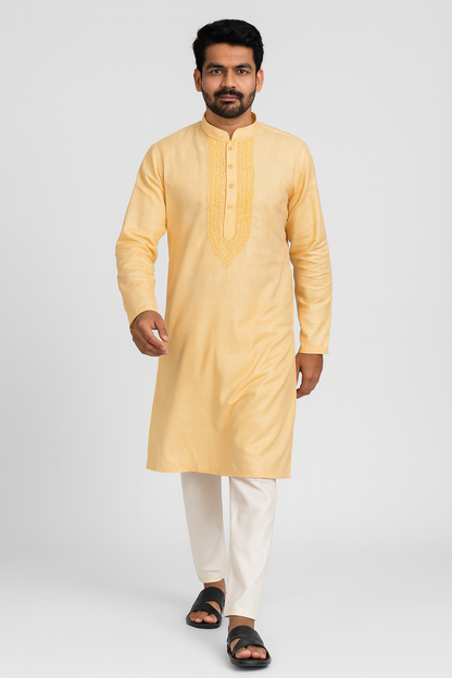 Lucknowi Chikankari Orange 'Narangi' Cotton Gents Kurta-GK00010
