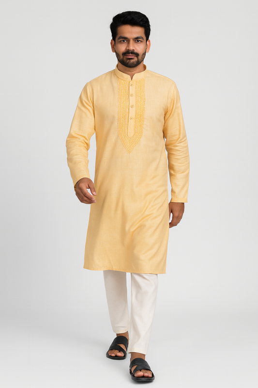 Lucknowi Chikankari Orange 'Narangi' Cotton Gents Kurta-GK00010