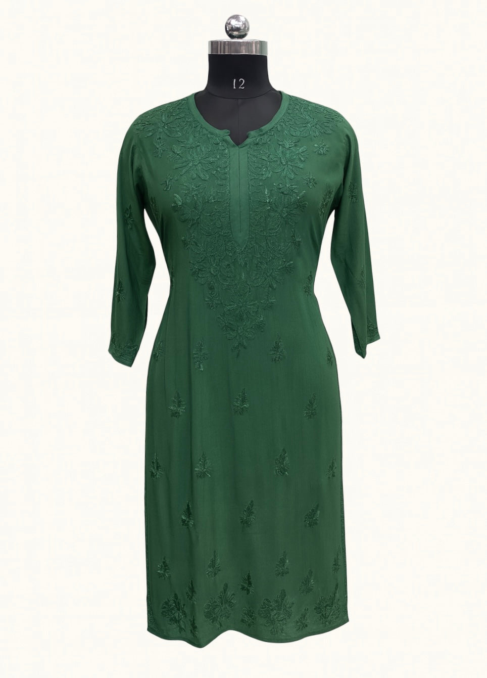 Lucknowi Chikankari Green 'Bahar' Modal Kurti-K000189