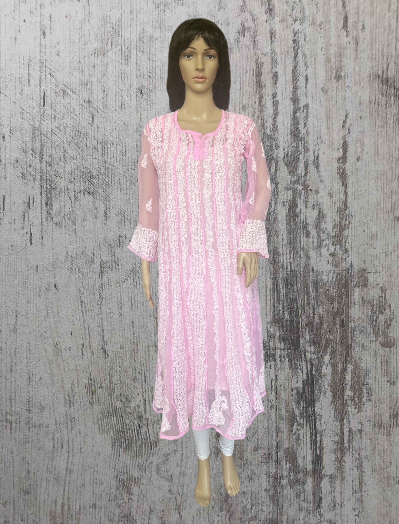 Lucknowi Chikankari Pink 'Shagufta' Georgette Anarkali-K30062