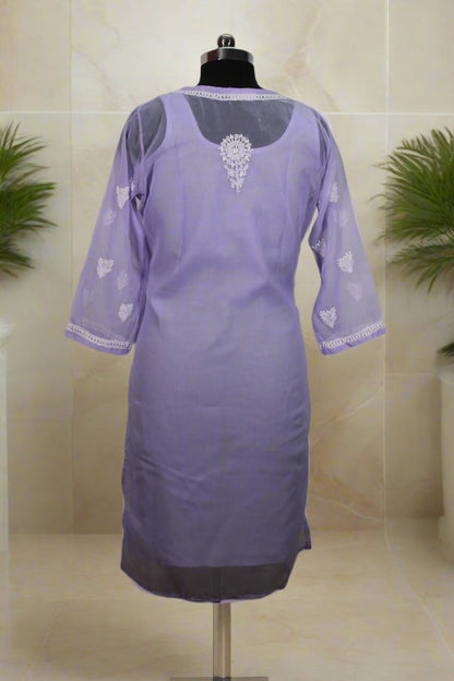 Lucknowi Chikankari Purple Kurti- K000010