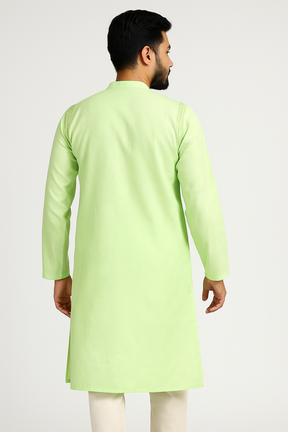 Lucknowi Chikankari Green 'Bahar' Cotton Gents Kurta-GK20001