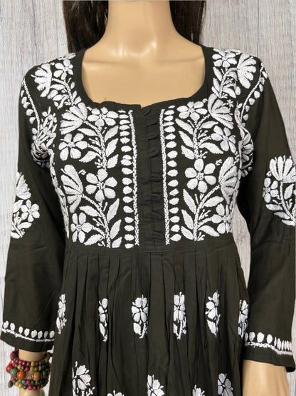 Lucknowi Chikankari Black 'Siah' Modal Short Kurti-T000040