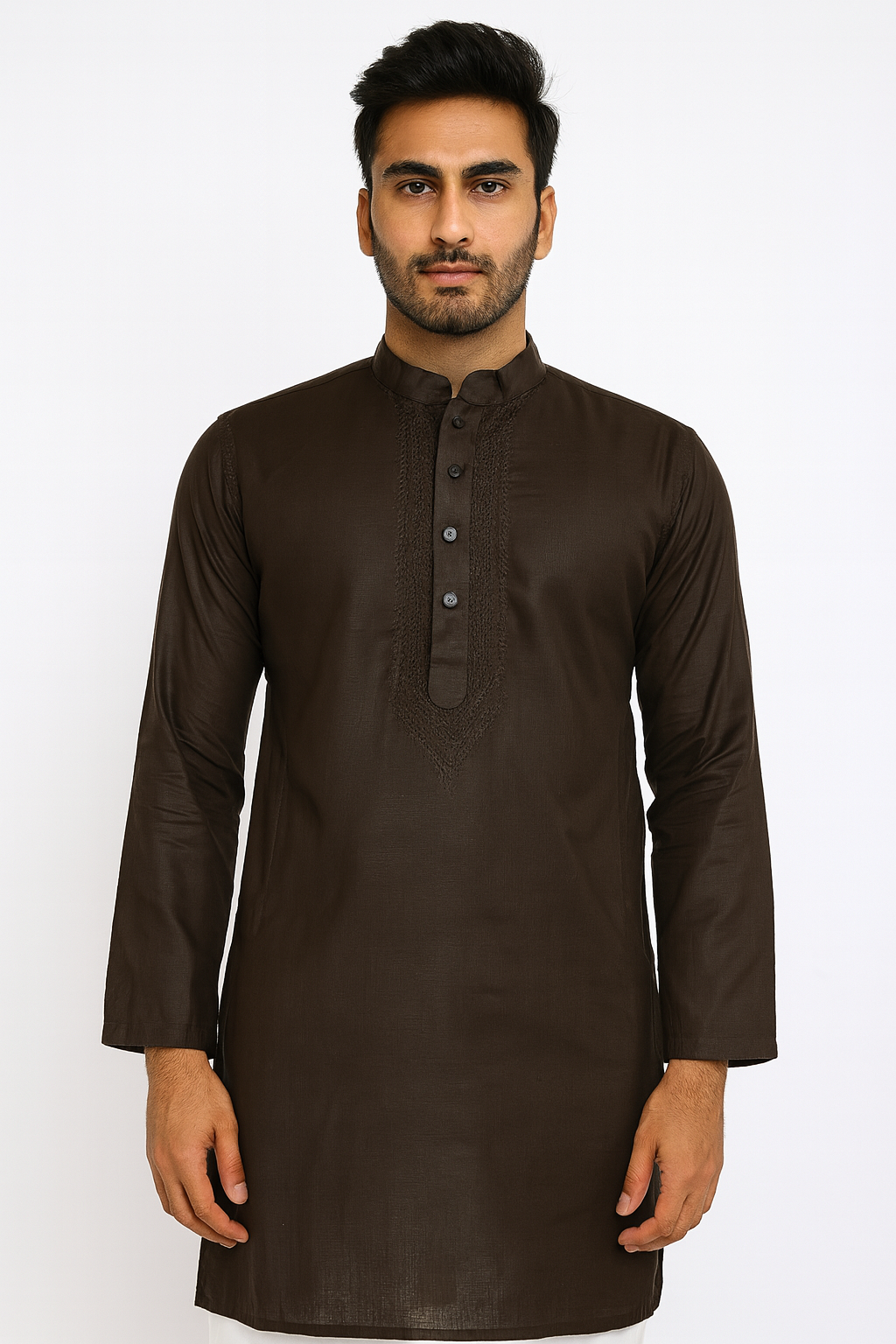 Lucknowi Chikankari Brown 'Rang-e-Mitti' Cotton Gents Kurta-GK40001