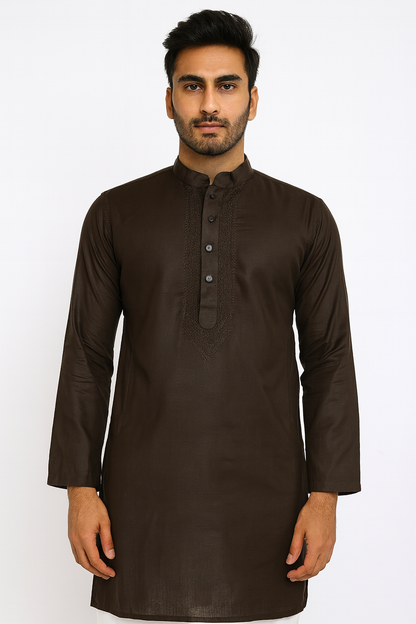 Lucknowi Chikankari Brown 'Rang-e-Mitti' Cotton Gents Kurta-GK40001